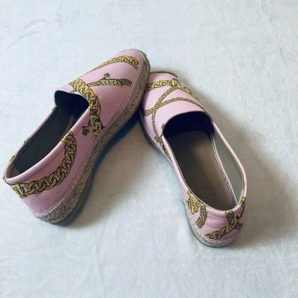 Versace Chain-Print Cotton Espadrille Loafers Pink Size 10B New In Box Authentic - Picture 7 of 13